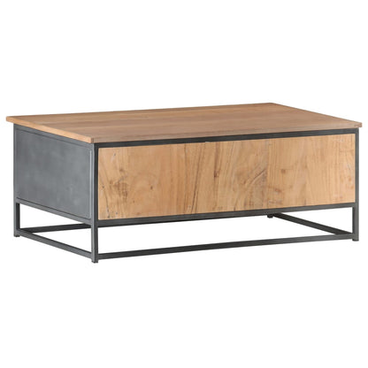 Mesa De Centro De Madera Maciza De Acacia Gris 90x50x35 Cm_2