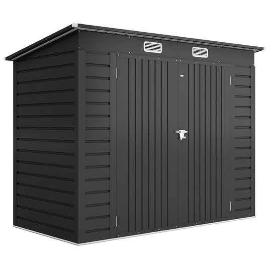 Outsunny Caseta De Jardín Exterior 2,7m² 249x121x183 Cm Con Doble Puerta Gris_0
