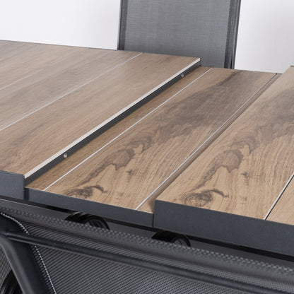 Conjunto De Mesas Y Sillas Apilables Para Exterior, Mesa Extensible 202 A 264 Cm, Aluminio Y Cerámica, Color Antracita_3