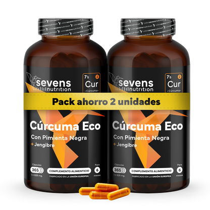 Pack 2x Cúrcuma + Jengibre Y Pimienta Negra Sevens Nutrition. Antiinflamatorio Y Salud Articular._0
