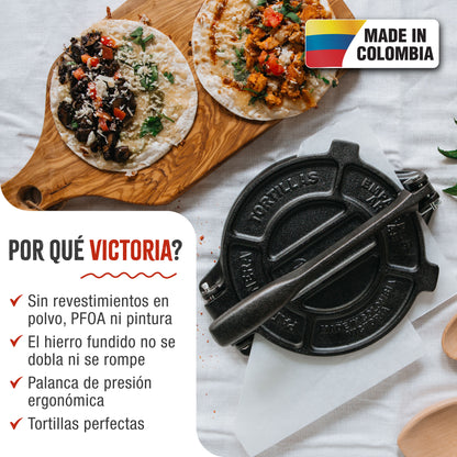Victoria Prensa Tortillera Para Tortillas Mexicanas Hierro Fundido Curado 16,5cm, Pataconera Colombiana, 30551, Negro_1