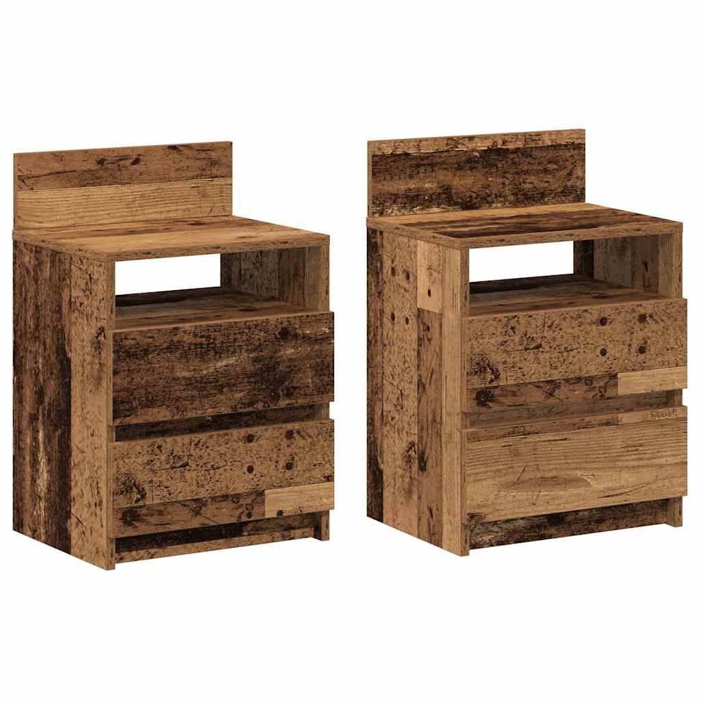 Mesillas De Noche 2 Uds Con 2 Cajones Madera Vieja 40x33x60 Cm_0