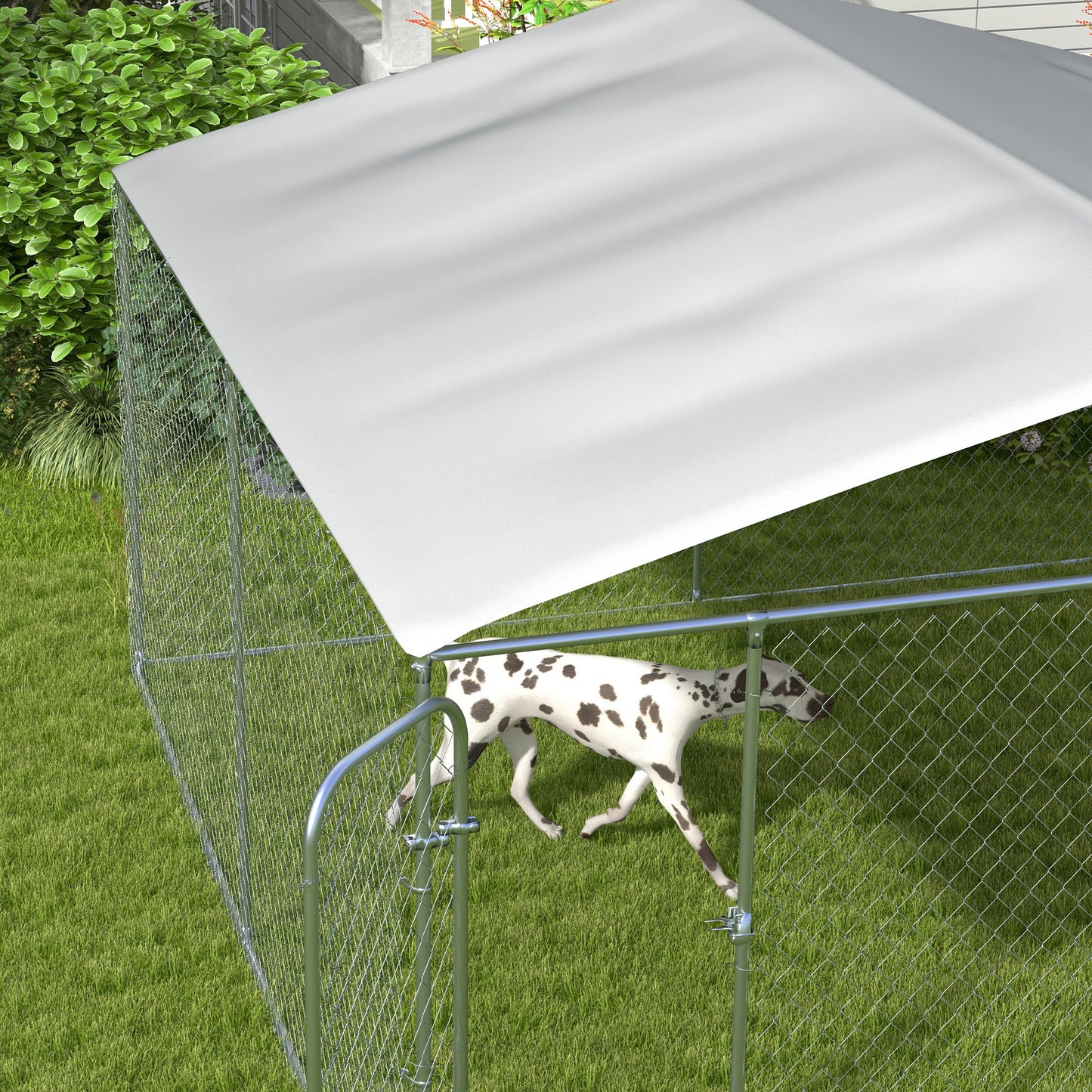 Pawhut Perrera Con Toldo Anti-uv Impermeable Con Puerta 4x4x2,3 M Plata_4