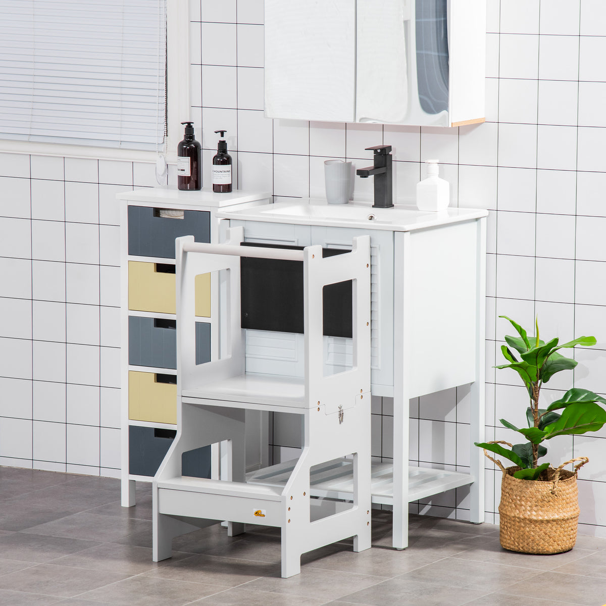 Torre De Aprendizaje Homcom Mdf Gris 42x44x86 Cm_1