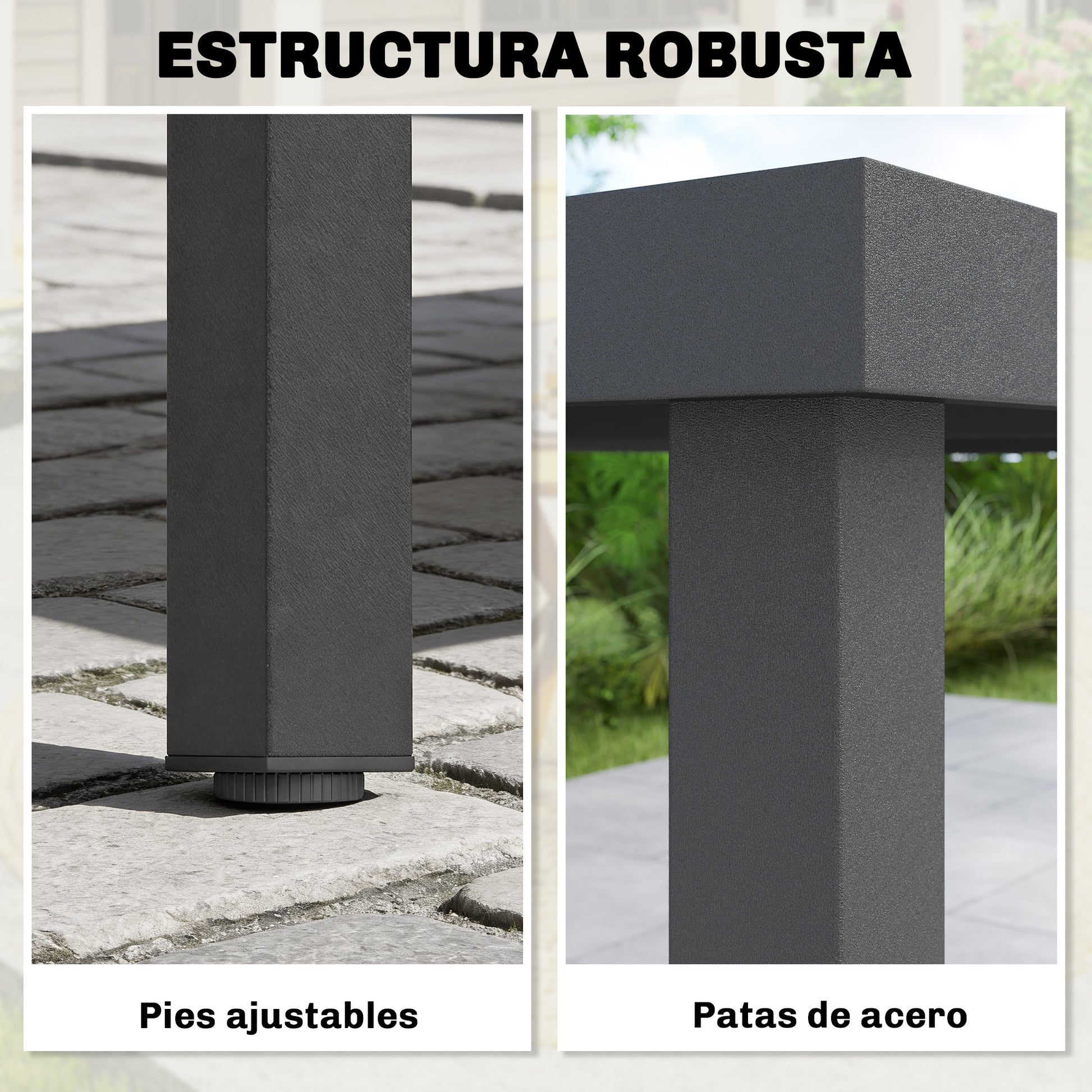 Outsunny Mesa De Comedor De Jardín Rectangular Con Estructura De Acero Gris_5