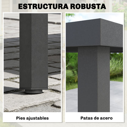 Outsunny Mesa De Comedor De Jardín Rectangular Con Estructura De Acero Gris_5