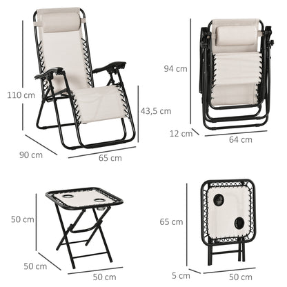 Outsunny 2 Sillas De Gravedad Cero Plegables Mesa Auxiliar Con Portavasos Beige_2
