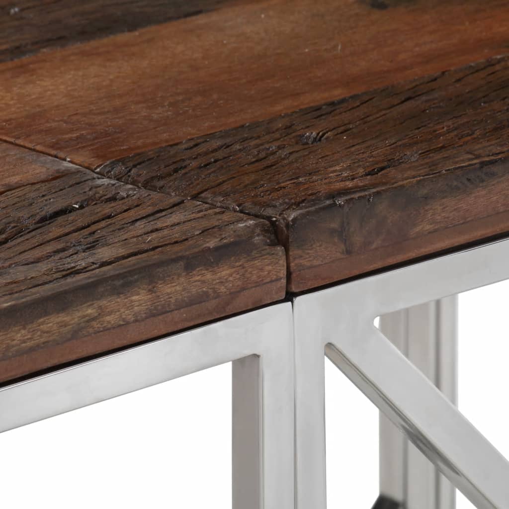 Mesa Consola Acero Inoxidable Madera Maciza Traviesa Plateado_3