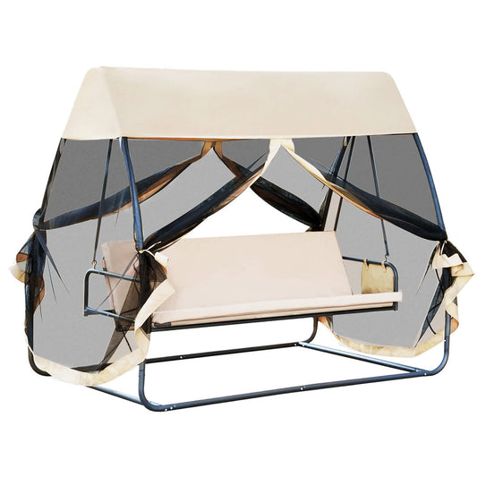 Outsunny Columpio Jardín 3 Plazas Convertible En Cama Con Mosquitera Puertas_0