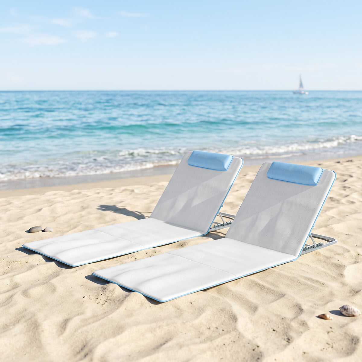 Conjunto De 2 Esterillas De Playa Outsunny Beige 134x48x33-43 Cm_1