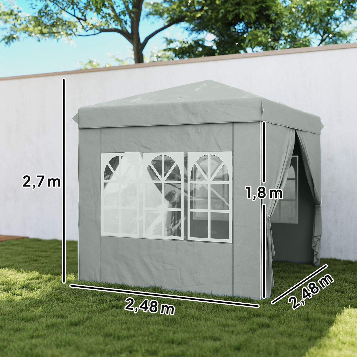 Outsunny Carpa Plegable 2,5x2,5 M Con Altura Ajustable 4 Laterales Upf50+ Gris_2