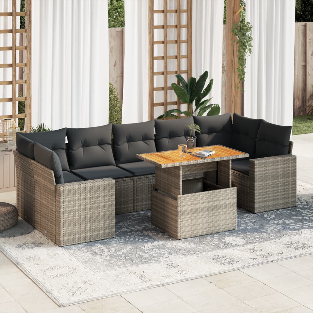 Set De Sofás De Jardín Y Cojines 8 Piezas Ratán Sintético Gris / Vetonek_4