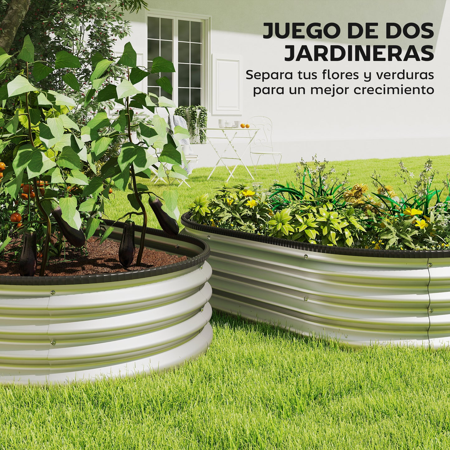 Outsunny Juego De 2 Jardineras Exterior Grandes De Acero Galvanizado_3