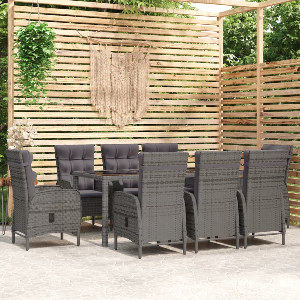 Vidaxl Juego De Comedor Para Jardín 9 Piezas Ratán Sintético Gris_1