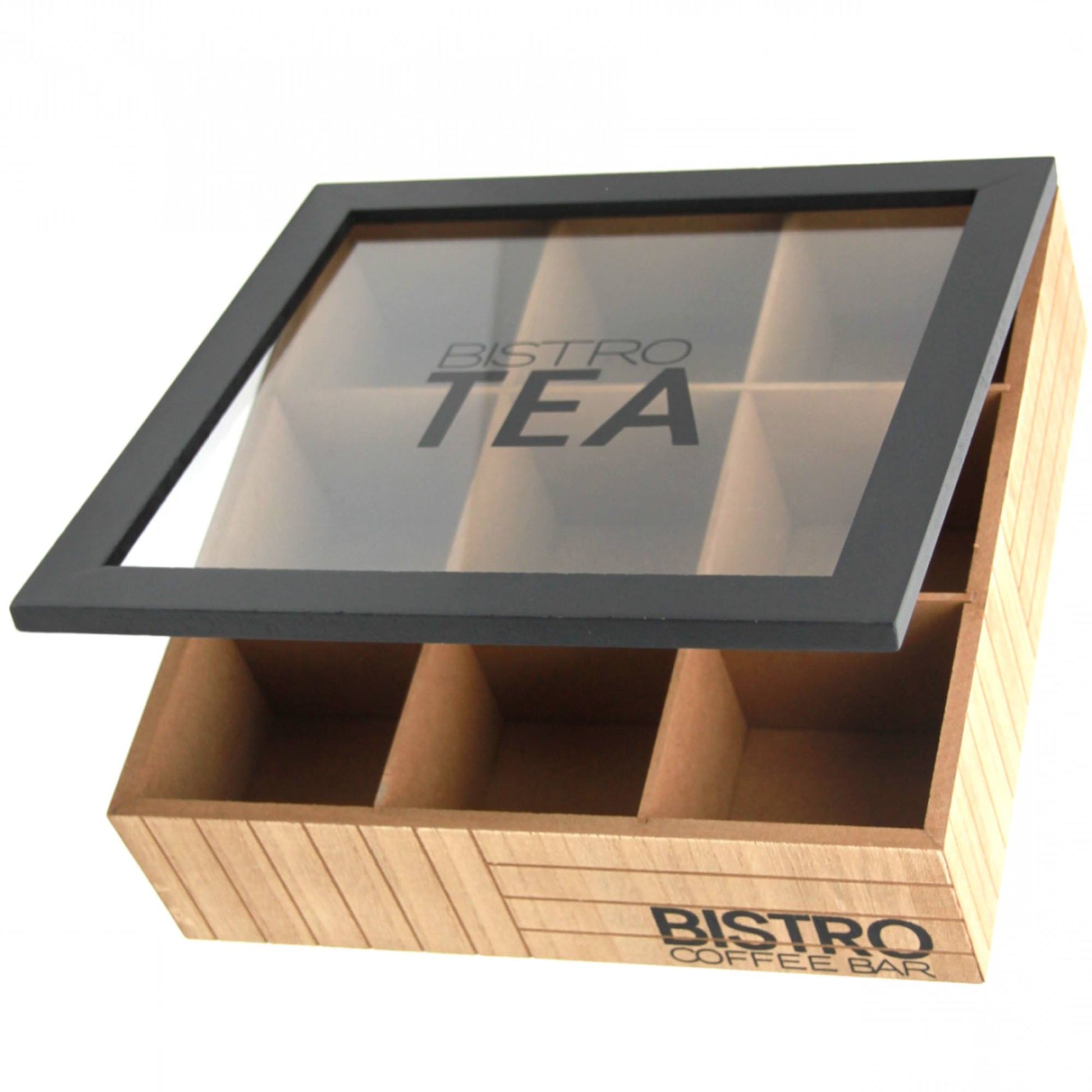 Well Home Caja De Té De 9 Compartimentos Con Tapa De Vidrio Color Negro_2