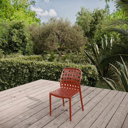 Lote De 4 Sillas Apilables De Polipropileno Terracota Calado Corfu - Muebles De Jardín - 46x56xh82cm_5