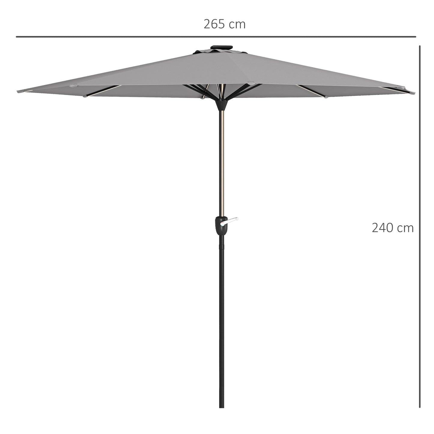Outsunny Sombrilla De Jardín Ø265x240 Cm Con Luces Led Solares Gris Claro_2
