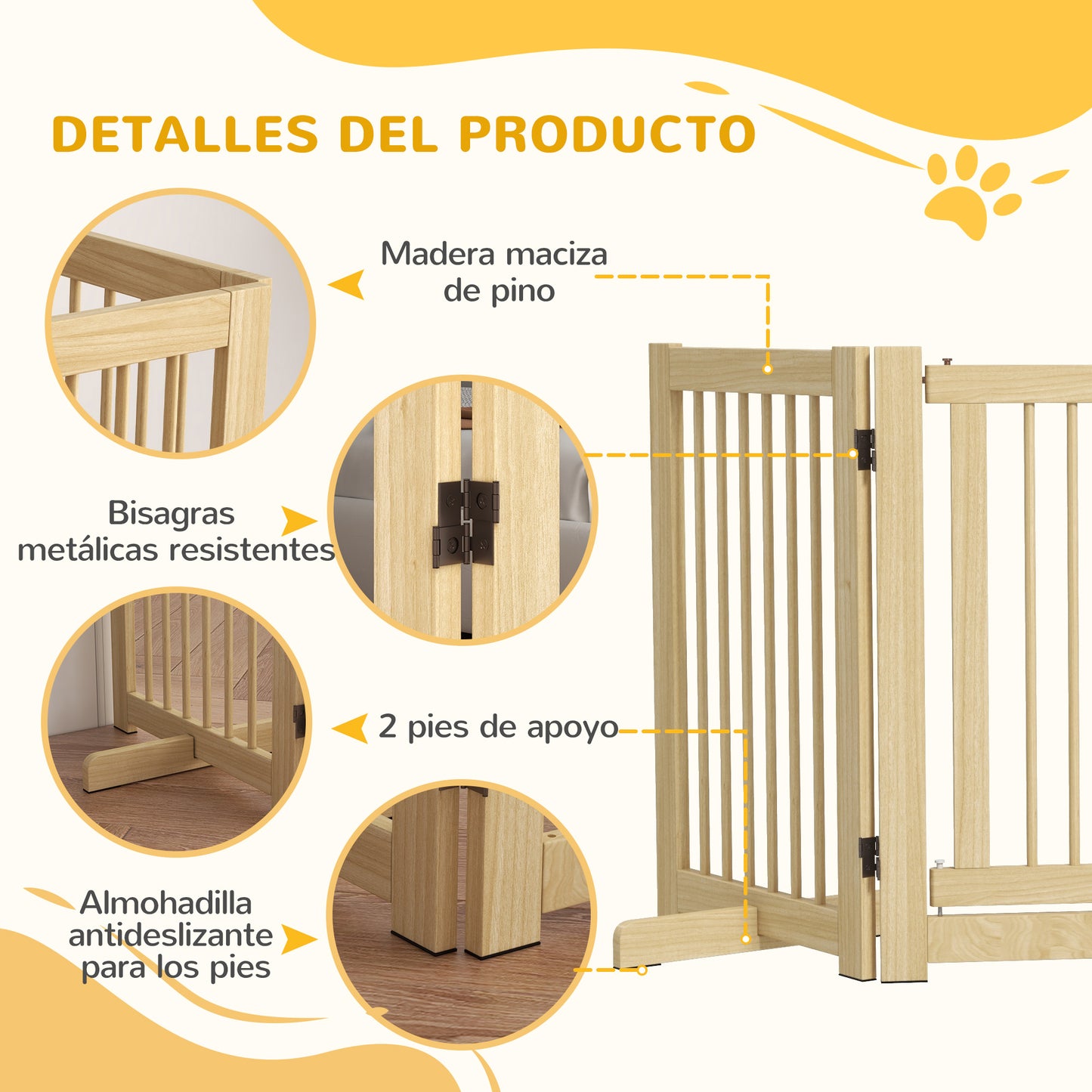 Pawhut Barrera De Seguridad Para Perros De Madera Plegable Con Soporte De Pie_5