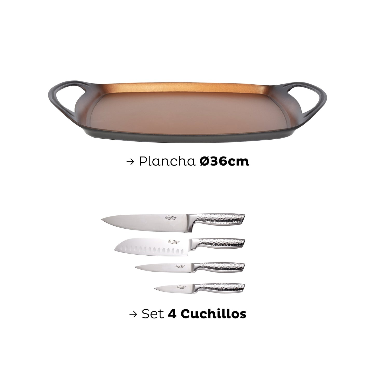Set Plancha 36cm Y Cuchillos De Cocina San Ignacio