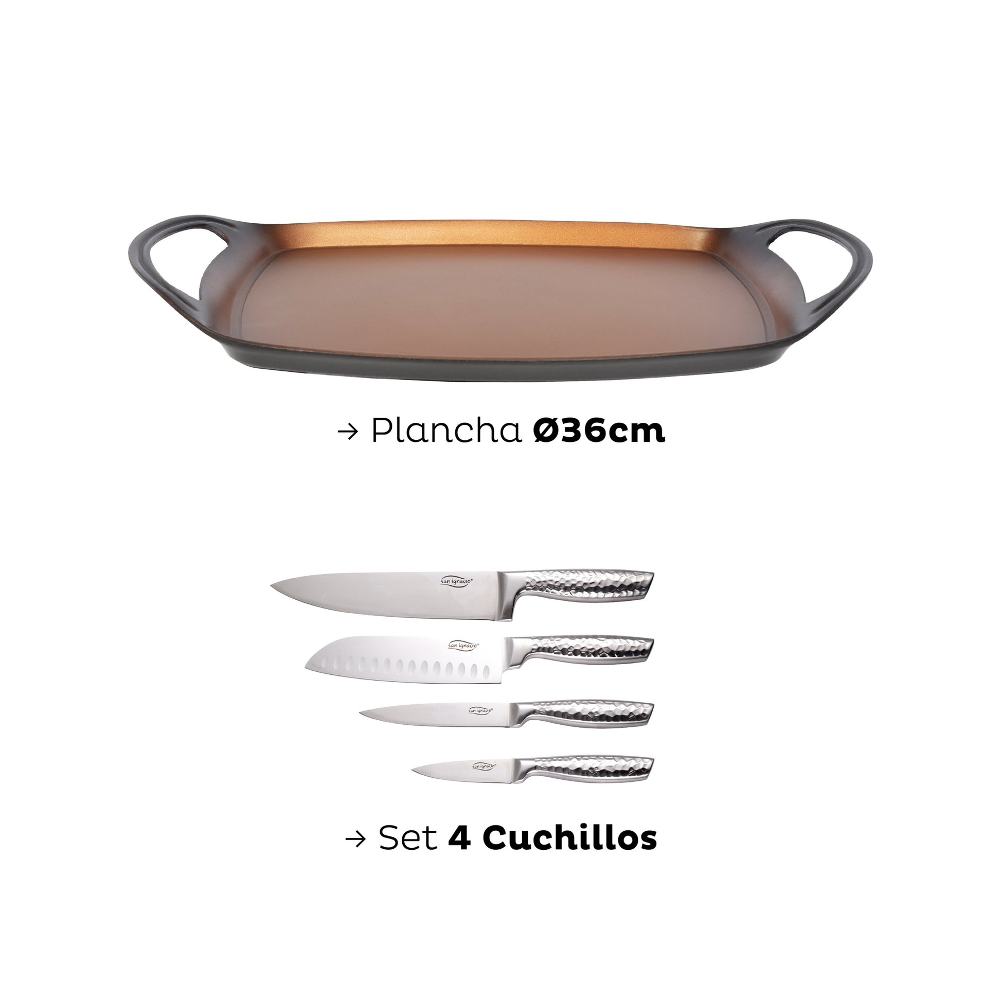 Set Plancha 36cm Y Cuchillos De Cocina San Ignacio