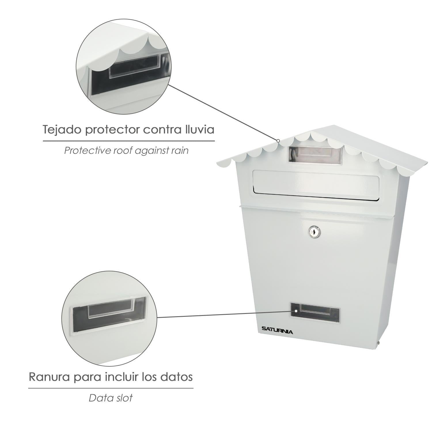 Buzon Exteriores House Blanco 330 X 125 X 365 (alt.) Mm. Con Tejado, Acero Pintado. Buzon Pared, Buzon Cartas, Buzon Correos