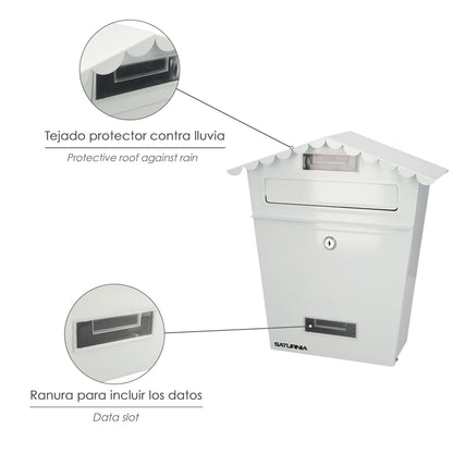 Buzon Exteriores House Blanco 330 X 125 X 365 (alt.) Mm. Con Tejado, Acero Pintado. Buzon Pared, Buzon Cartas, Buzon Correos