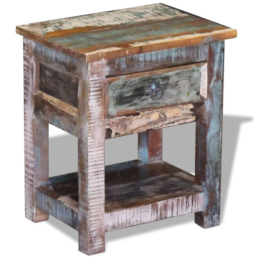 Mesa Auxiliar Con 1 Cajón Madera Maciza Reciclada 43x33x51 Cm_0