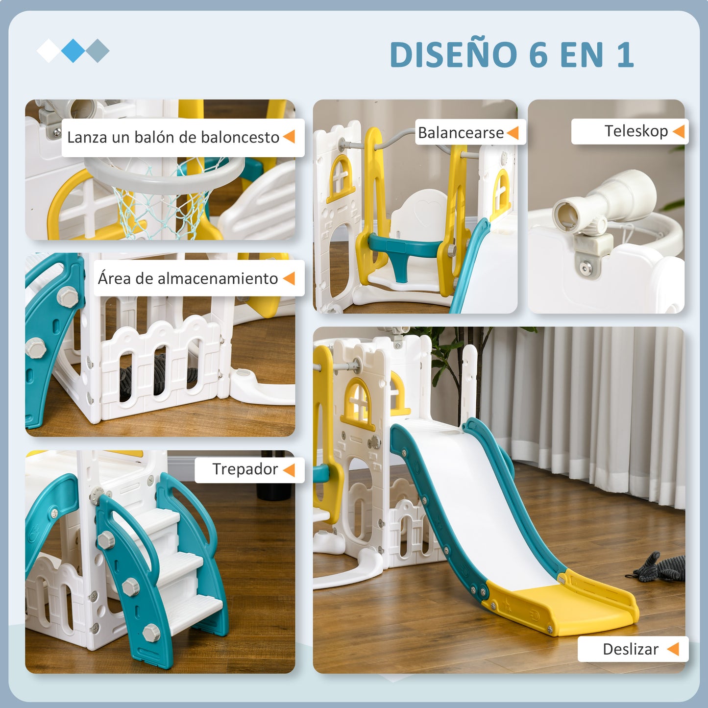 Aiyaplay Tobogán Infantil 6 En 1 Con Columpio Y Tobogán Multicolor_3
