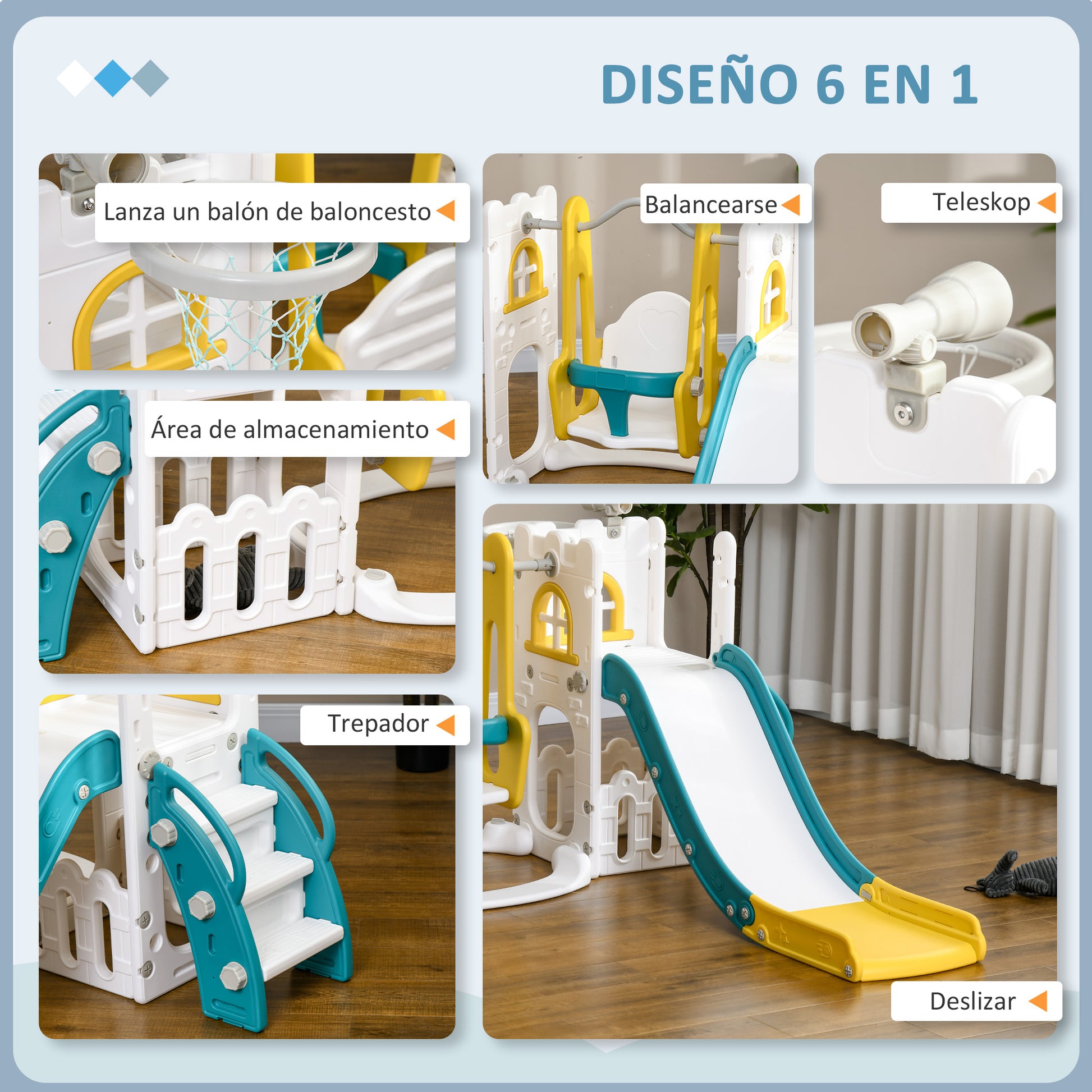 Aiyaplay Tobogán Infantil 6 En 1 Con Columpio Y Tobogán Multicolor_3