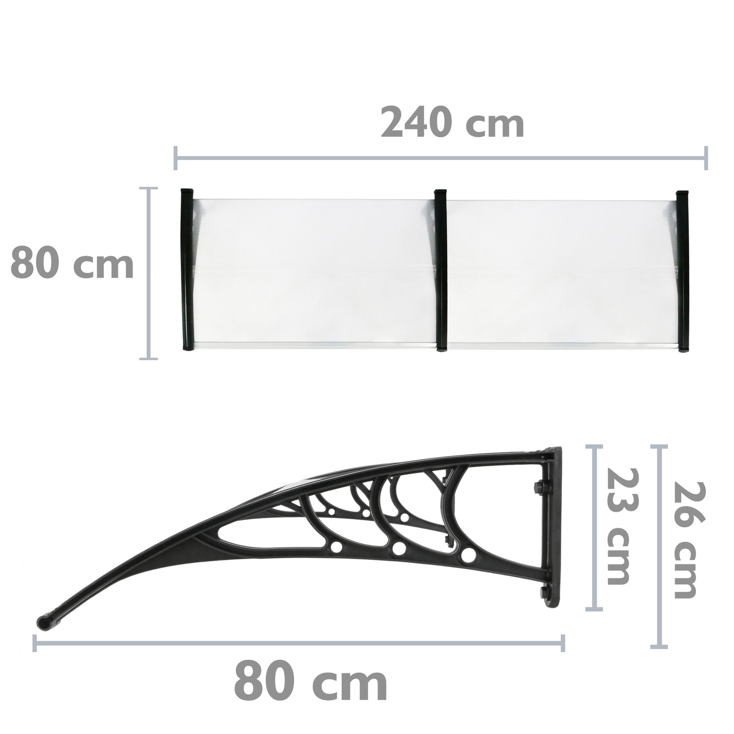 Tejadillo De Protección 240x80cm Marquesina Para Puertas Y Ventanas Negro_1