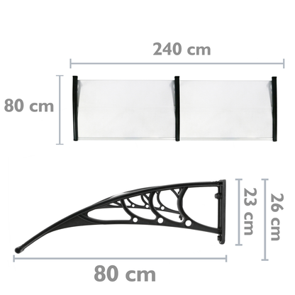 Tejadillo De Protección 240x80cm Marquesina Para Puertas Y Ventanas Negro_1
