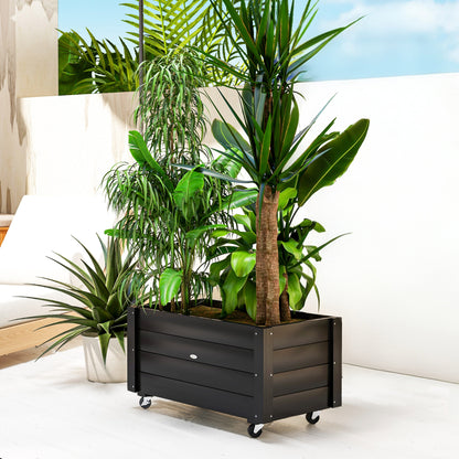 Outsunny Jardinera De Madera Con Ruedas Tela No Tejida 89x48x47 Cm Negro_1