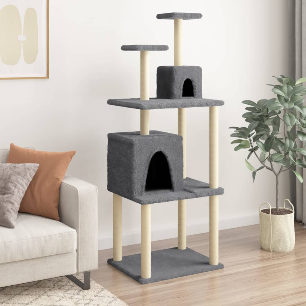 Rascador Para Gatos Con Postes De Sisal Gris Oscuro 167 Cm_1