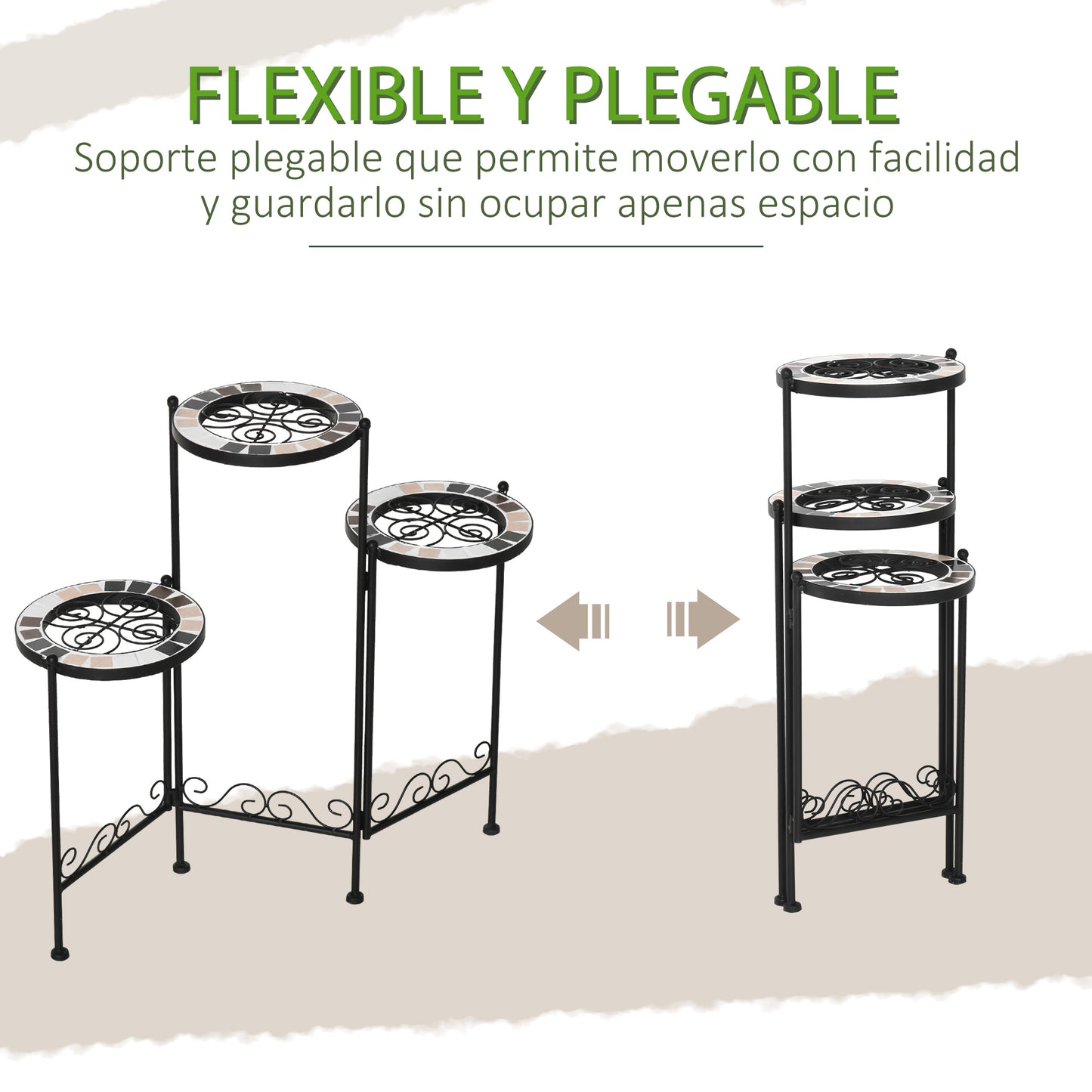 Outsunny Soporte Metal Para Plantas Mecetas Plegable Con 3 Estantes 60x22x65 Cm_4