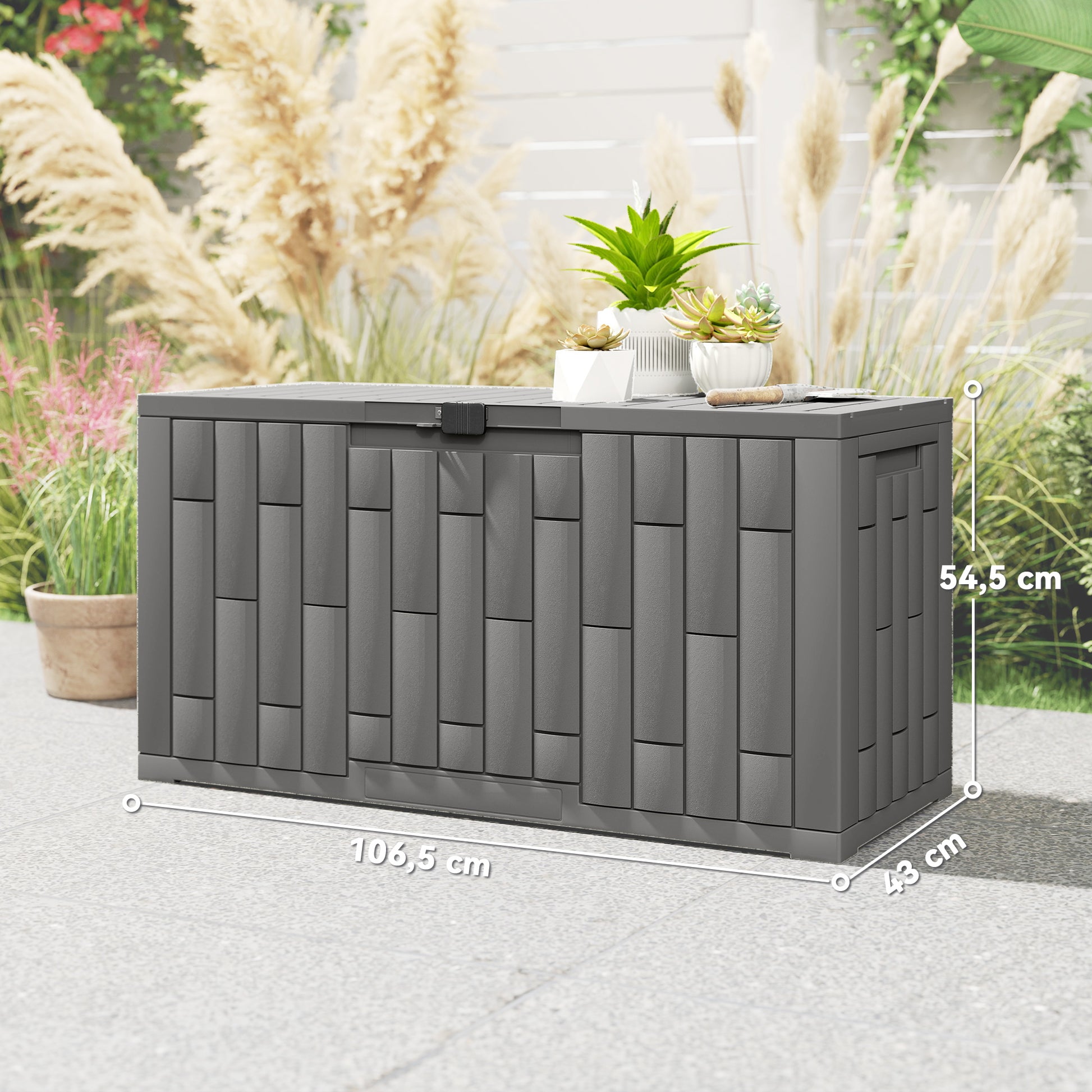 Outsunny Arcón Exterior 227l De Pp Con Cerradura Resistente Al Agua Anti-uv Gris_2
