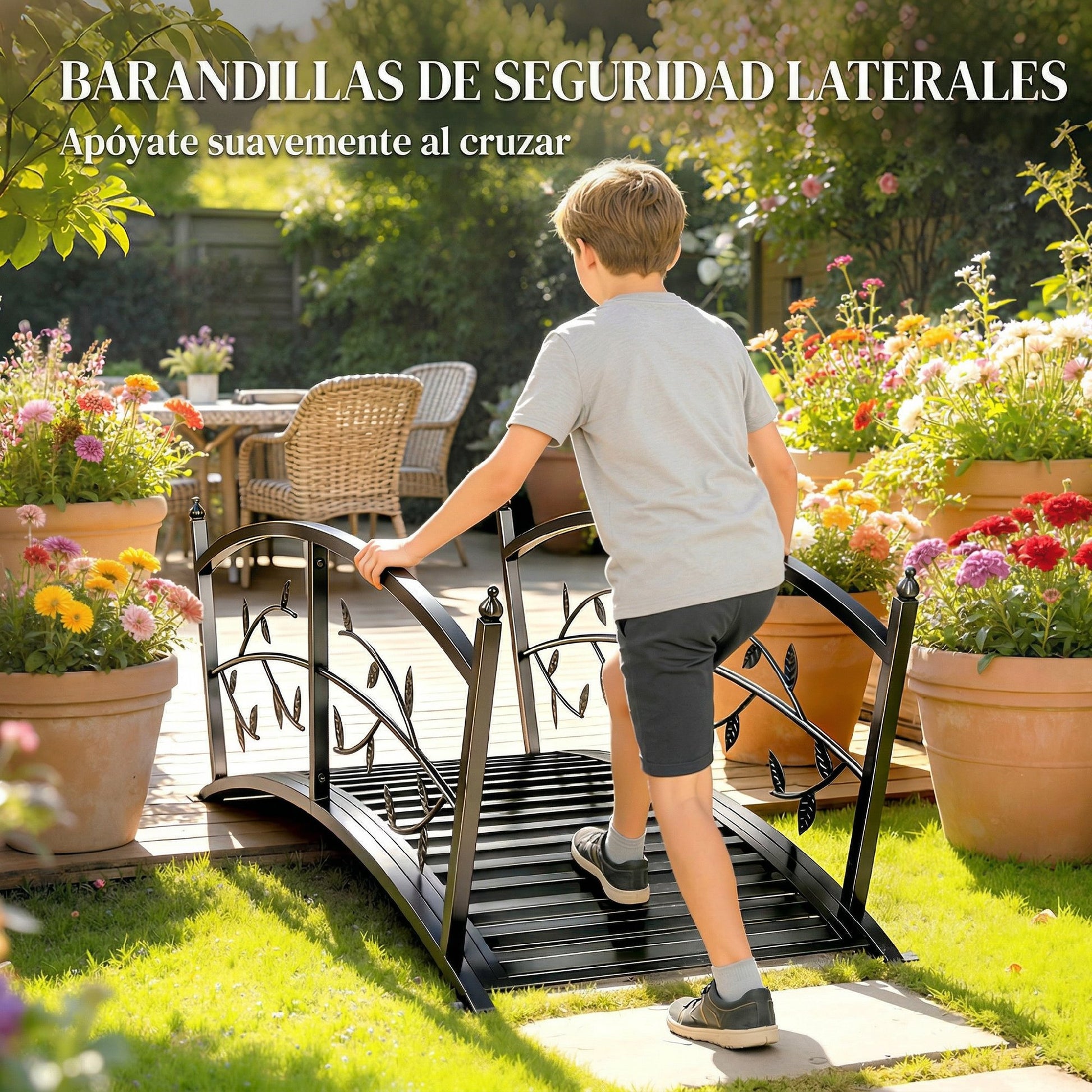 Outsunny Puente De Jardín Metálico 1,2 M Con Barandillas De Seguridad Negro_5