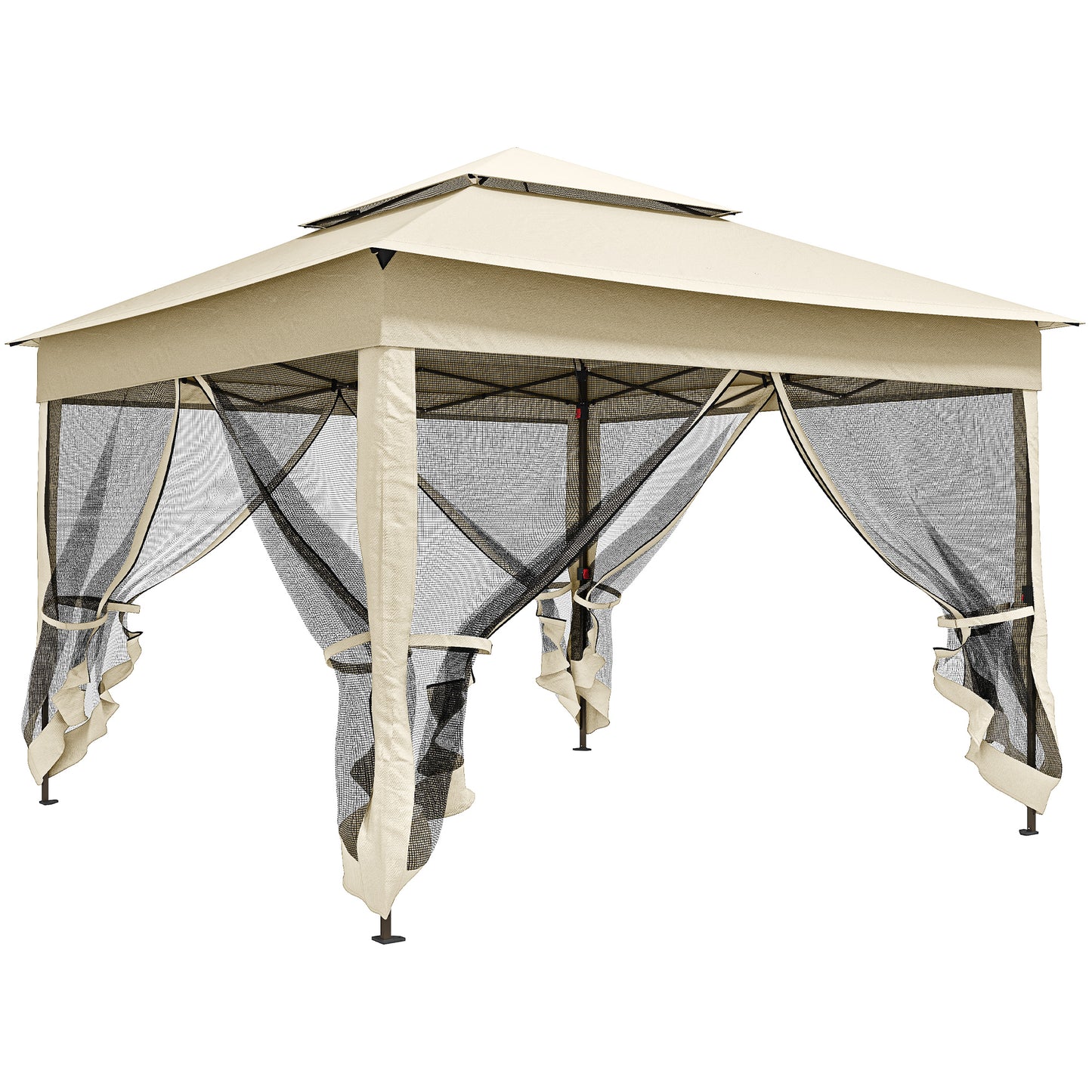 Outsunny Carpa Plegable 3x3x2,7 M Cenador De Jardín Con Doble Techo Crema_0