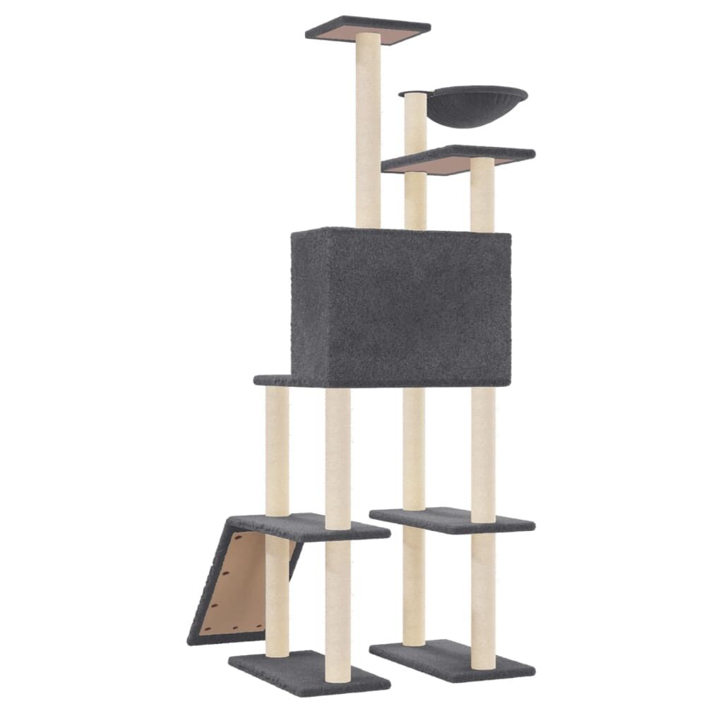 Vidaxl Rascador Para Gatos Con Postes De Sisal Gris Oscuro 166 Cm_4