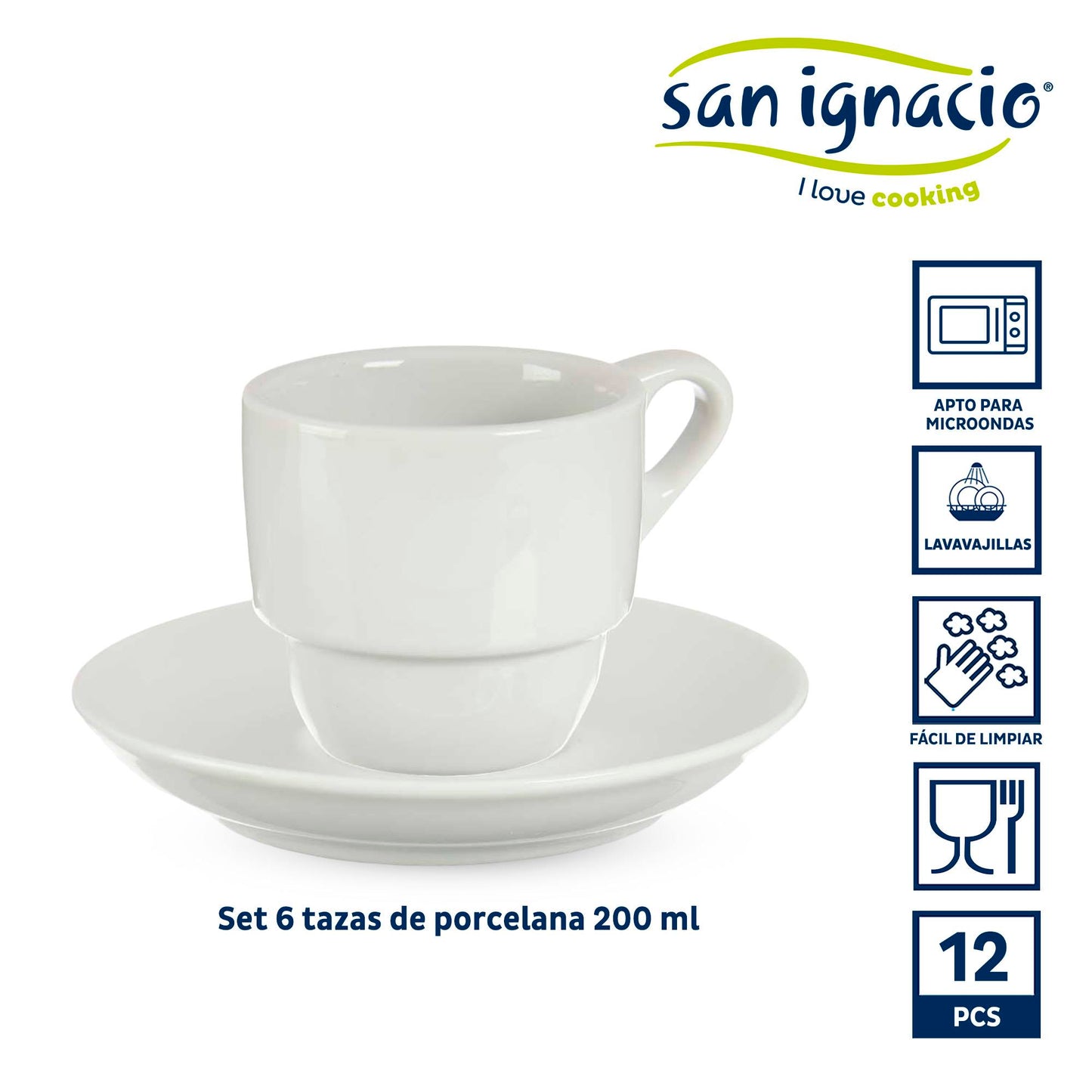 Set 6 Tazas Cafe Porcelana Blanca Con Pl Colección Vessia