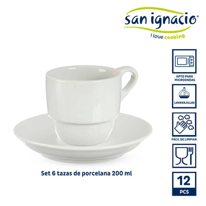 Set 6 Tazas Cafe Porcelana Blanca Con Pl Colección Vessia