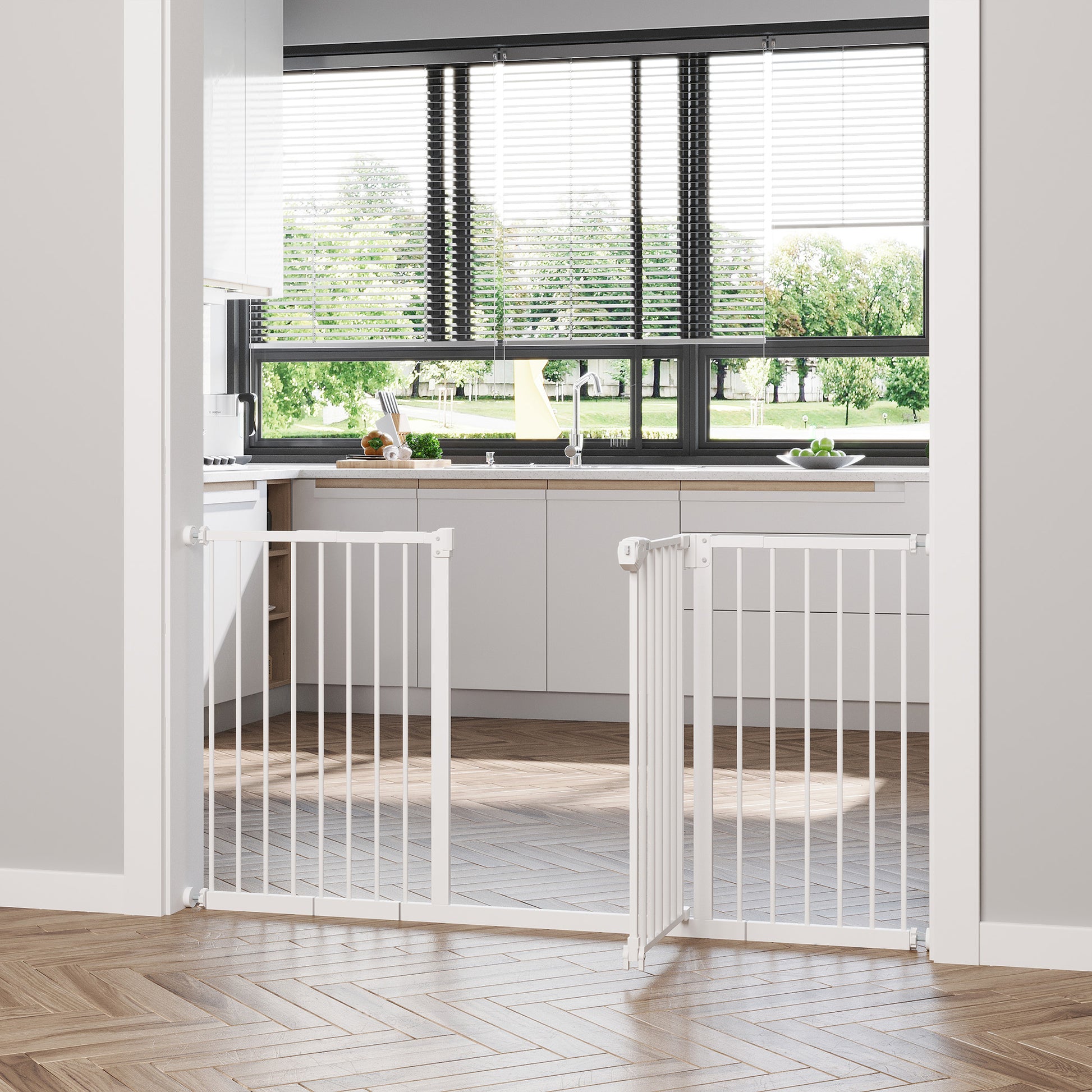 Pawhut Barrera De Seguridad Extensible Para Puertas 74-147,5x76,2 Cm Blanco_4