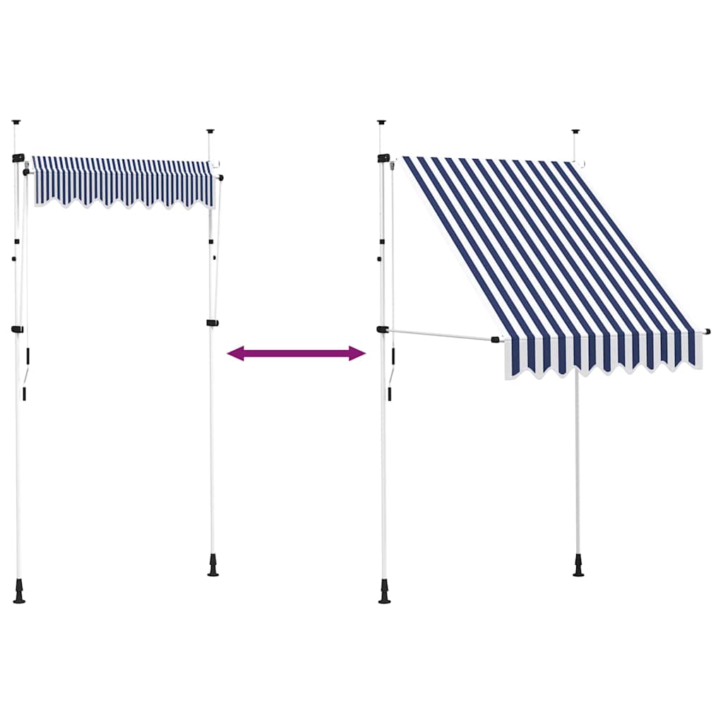 Toldo Manual Retráctil 150 Cm Azul Y Blanco A Rayas_5