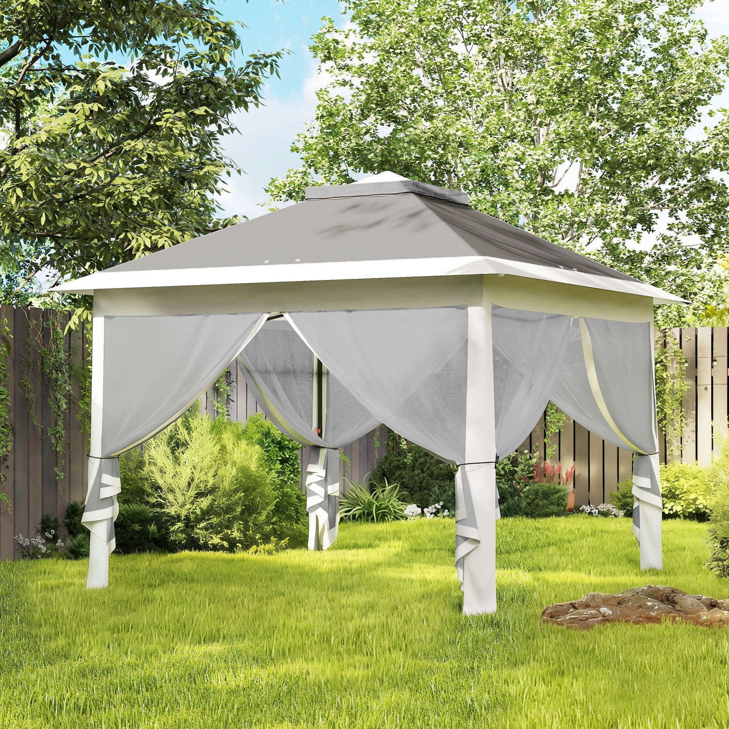 Outsunny Carpa Plegable 3,3x3,3 M Pop-up Altura Ajustable Doble Techo Anti-uv_1