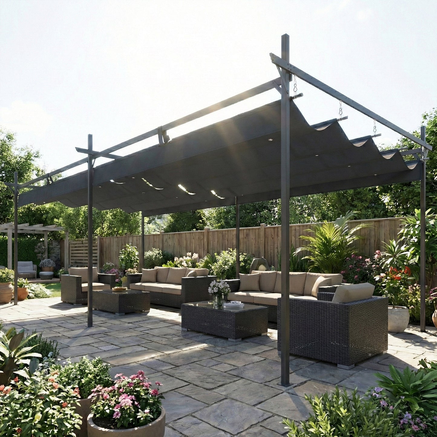 Outsunny Pérgola De Jardín 6x3 M Con Techo Retráctil Upf30+ Gris Oscuro_3