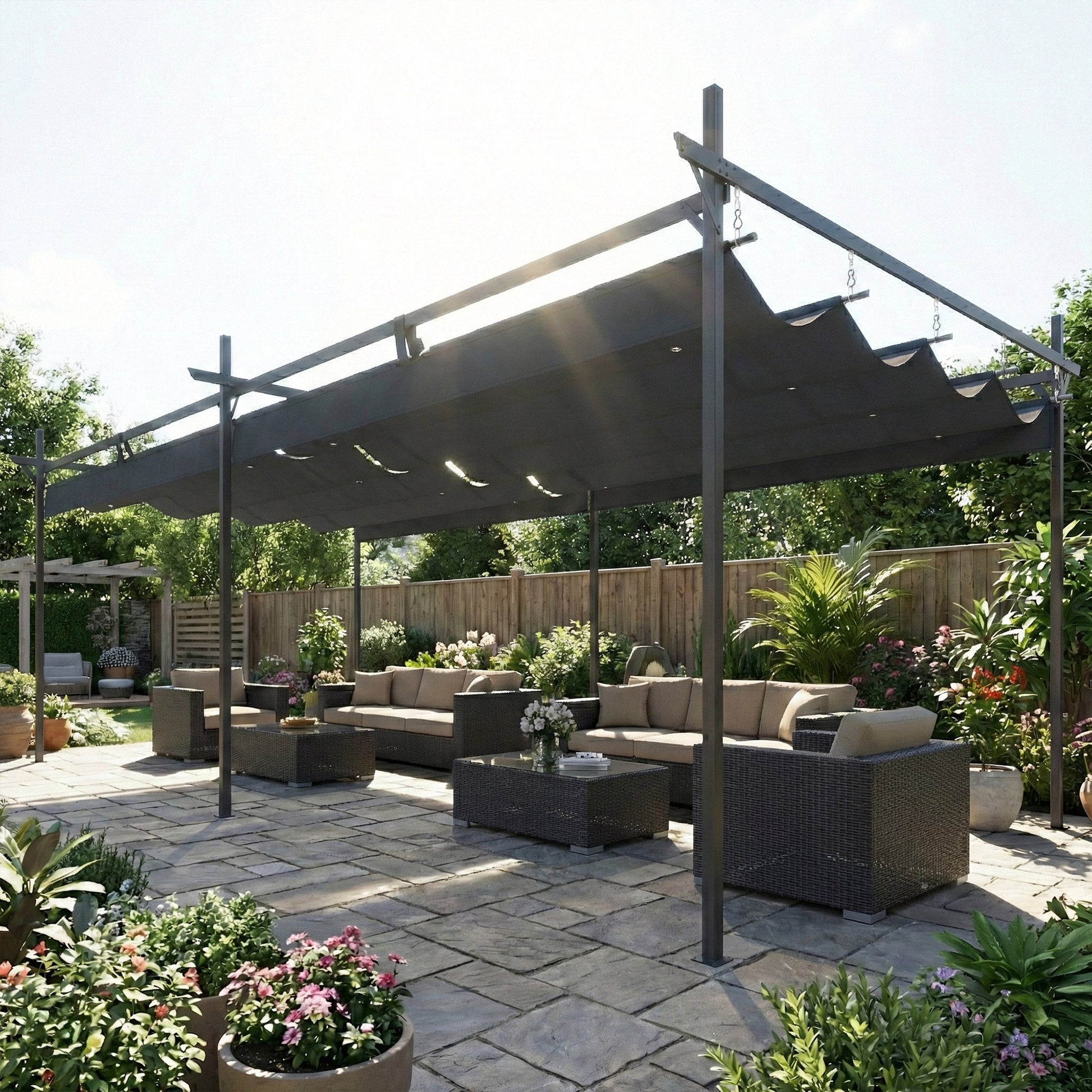 Outsunny Pérgola De Jardín 6x3 M Con Techo Retráctil Upf30+ Gris Oscuro_3