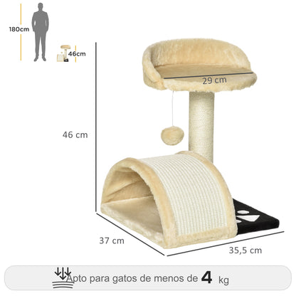 Pawhut Árbol Rascador Para Gatos 2 Niveles Con Poste Tablero Para Rascar Beige_2