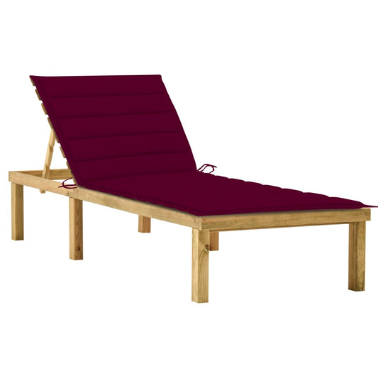 Tumbona Con Cojín Rojo Tinto Madera De Pino Impregnada_0
