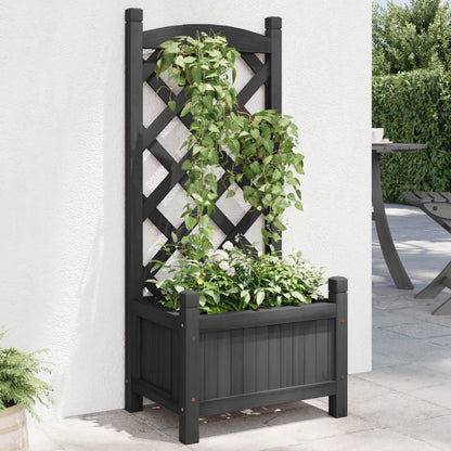 Jardinera Con Enrejado Negro 40x30x90 Cm Madera Maciza De Abeto_1