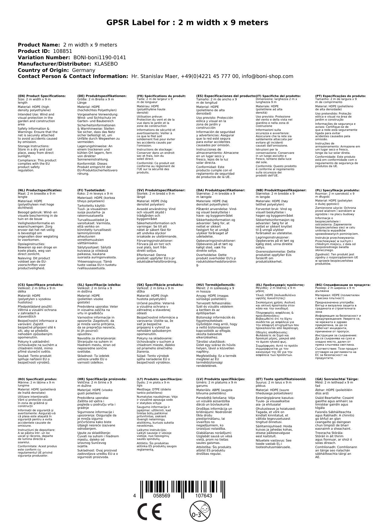 Wind- U. Sichtschutznetz 2 M Breite X 9 Meter