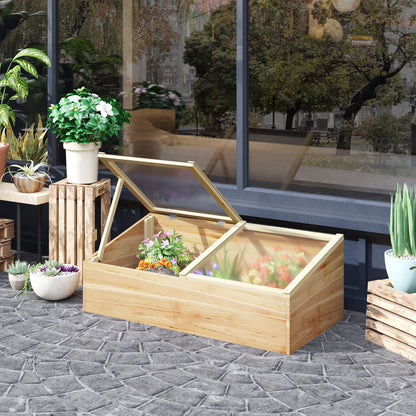 Outsunny Invernadero Madera Con Doble Tapa De Policarbonato Abatible 100x50x36cm_1